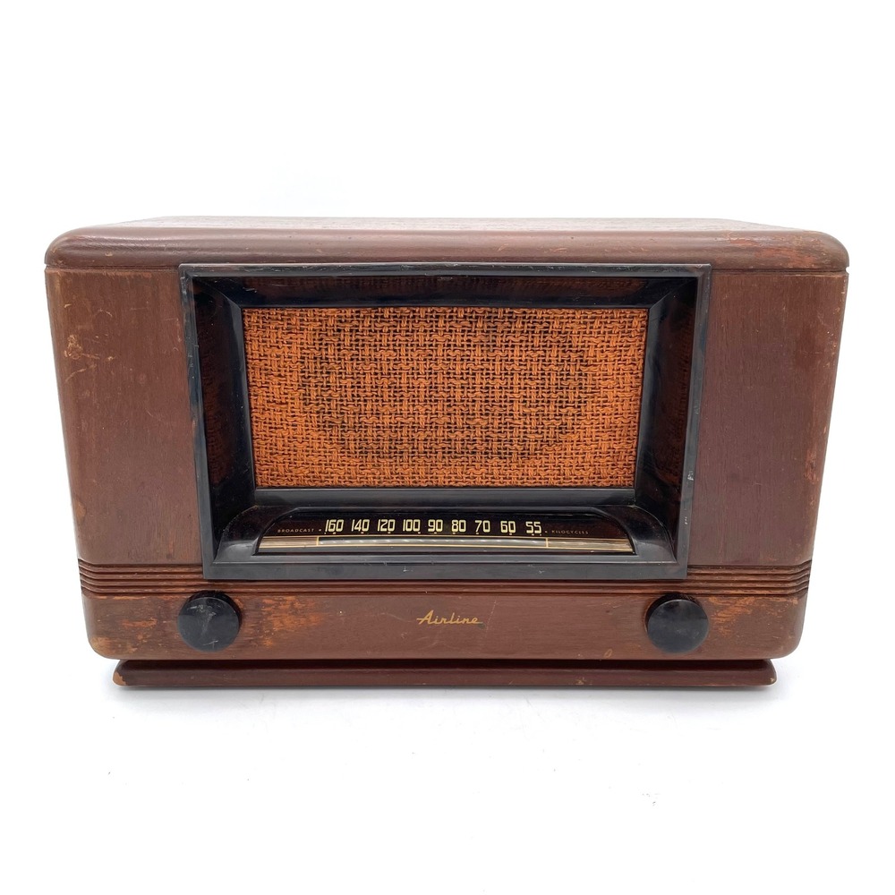 Wards Airline Tube Radio Wood Tabletop Brown Good Vintage Air Wave 2046